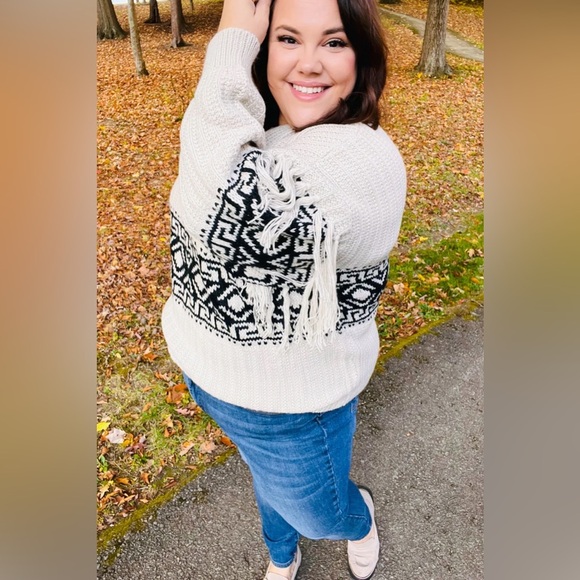 Ready For Anything Taupe & Black Tassel Aztec Sweater - Picture 9 of 16